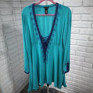 Moda International Ladies Size XL Teal & Purple Beach Coverup